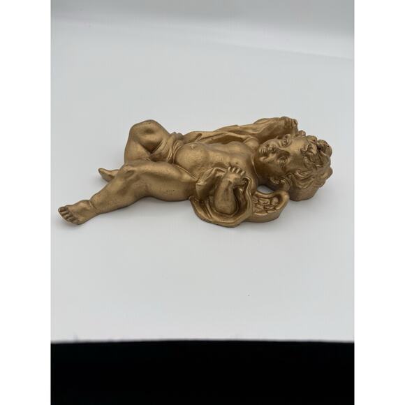 Angel Cherub Wall Hanging Putti Gold Gilt Finish Resin 9.5” Long Decor Vintage - Picture 6 of 9